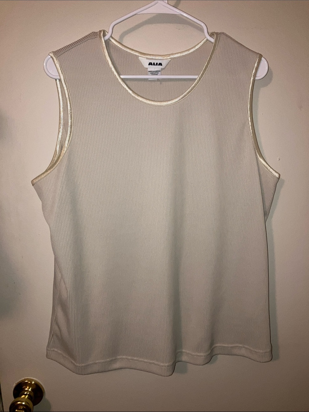 Alia Beige-Cream Ribbed Tank with Gold Trim 2X